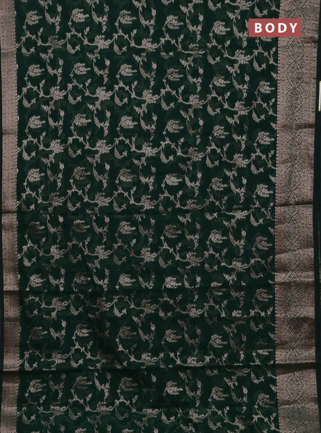Semi chiniya silk saree bottle green with allover thread & zari weaves and woven border