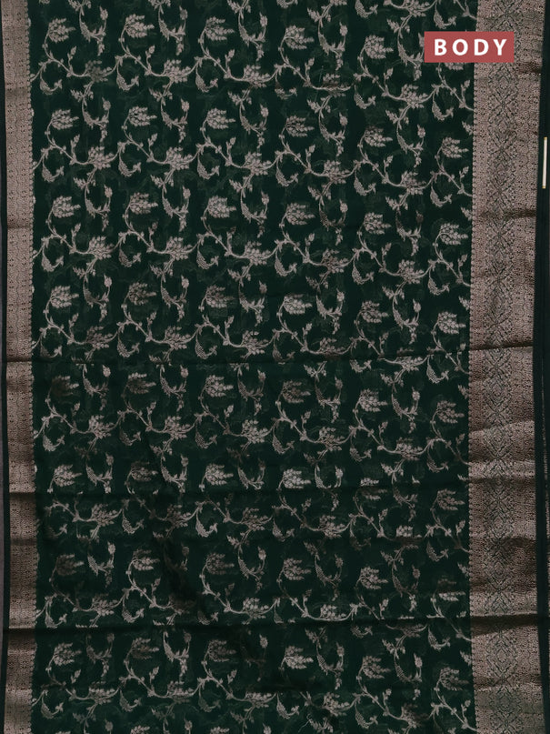 Semi chiniya silk saree bottle green with allover thread & zari weaves and woven border