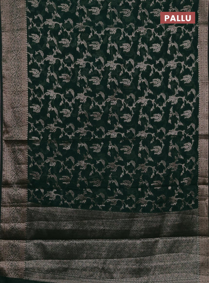 Semi chiniya silk saree bottle green with allover thread & zari weaves and woven border