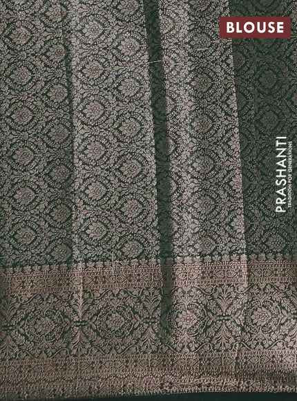 Semi chiniya silk saree bottle green with allover thread & zari weaves and woven border
