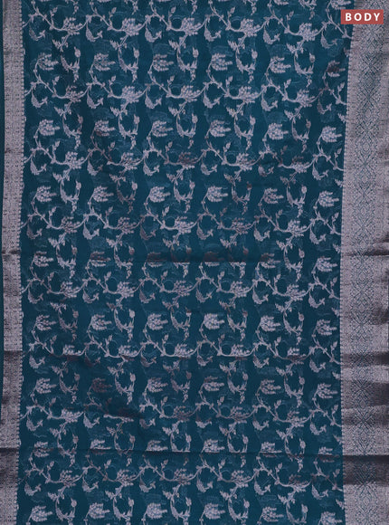 Semi chiniya silk saree peacock blue with allover thread & zari weaves and woven border