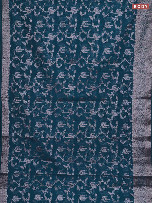Semi chiniya silk saree peacock blue with allover thread & zari weaves and woven border