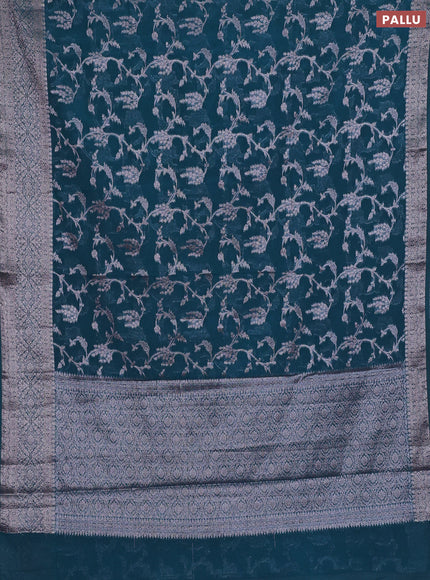Semi chiniya silk saree peacock blue with allover thread & zari weaves and woven border