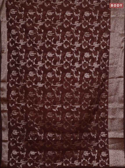 Semi chiniya silk saree coffee brown with allover thread & zari weaves and woven border