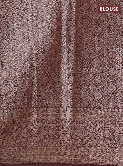 Semi chiniya silk saree coffee brown with allover thread & zari weaves and woven border