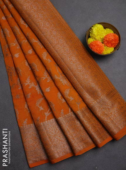 Semi chiniya silk saree mango yellow with allover thread & zari weaves and woven border