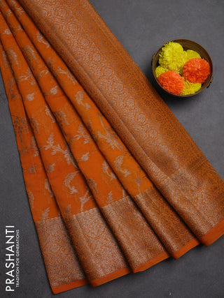 Semi chiniya silk saree mango yellow with allover thread & zari weaves and woven border