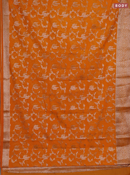 Semi chiniya silk saree mango yellow with allover thread & zari weaves and woven border