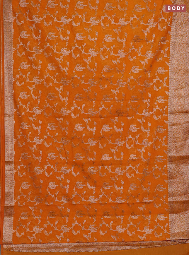 Semi chiniya silk saree mango yellow with allover thread & zari weaves and woven border