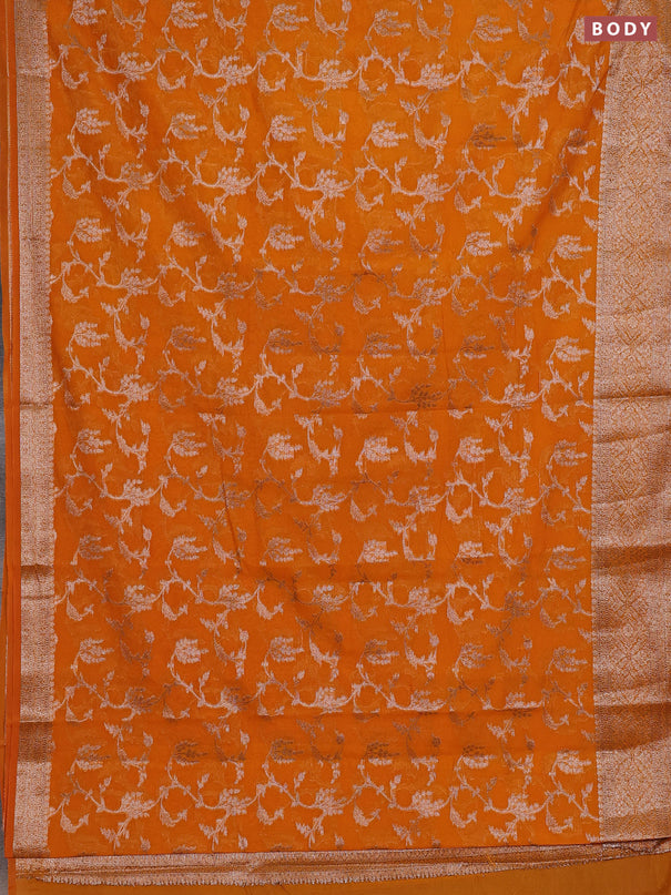 Semi chiniya silk saree mango yellow with allover thread & zari weaves and woven border