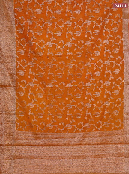 Semi chiniya silk saree mango yellow with allover thread & zari weaves and woven border