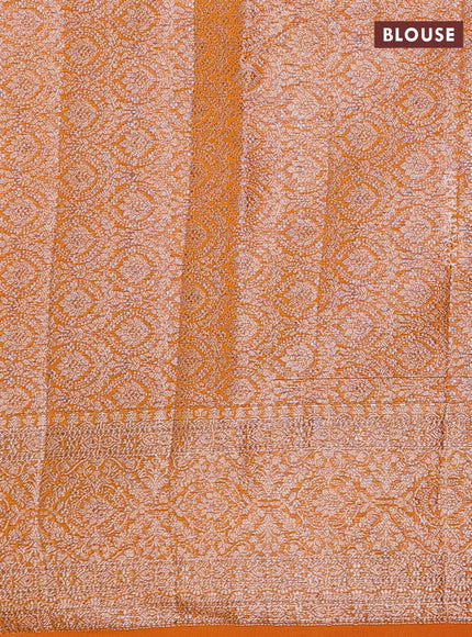 Semi chiniya silk saree mango yellow with allover thread & zari weaves and woven border