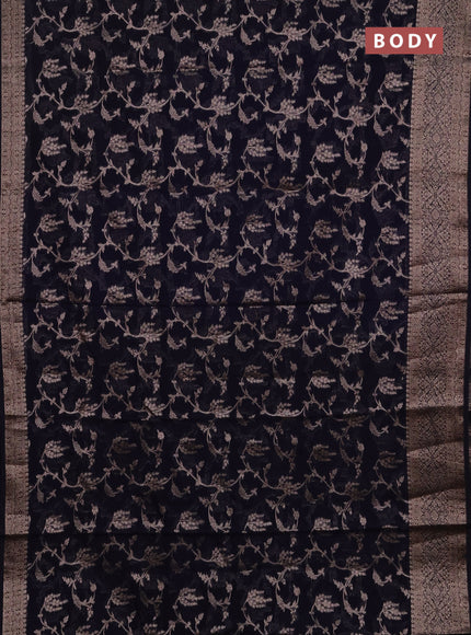 Semi chiniya silk saree navy blue with allover thread & zari weaves and woven border