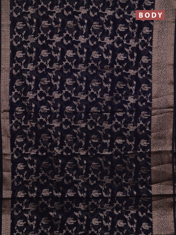 Semi chiniya silk saree navy blue with allover thread & zari weaves and woven border