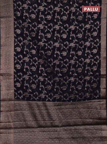 Semi chiniya silk saree navy blue with allover thread & zari weaves and woven border