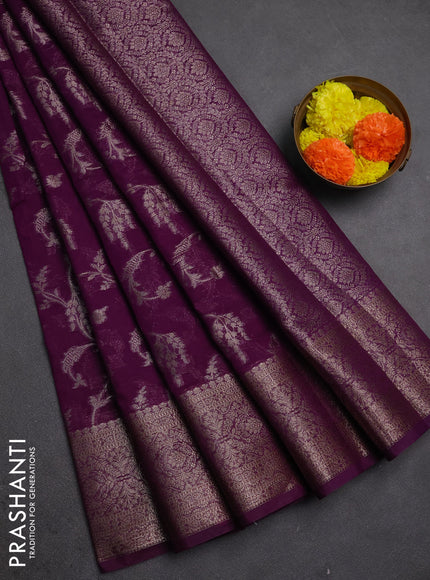 Semi chiniya silk saree purple with allover thread & zari weaves and woven border