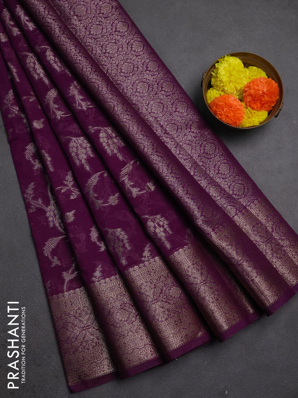 Semi chiniya silk saree purple with allover thread & zari weaves and woven border