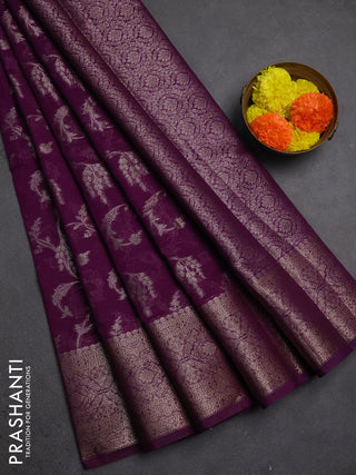 Semi chiniya silk saree purple with allover thread & zari weaves and woven border