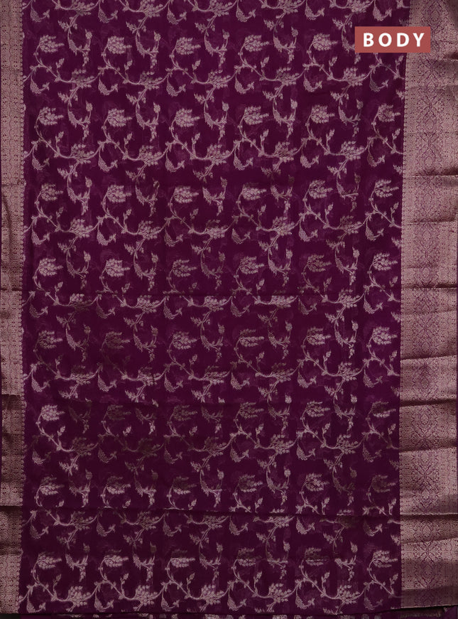 Semi chiniya silk saree purple with allover thread & zari weaves and woven border
