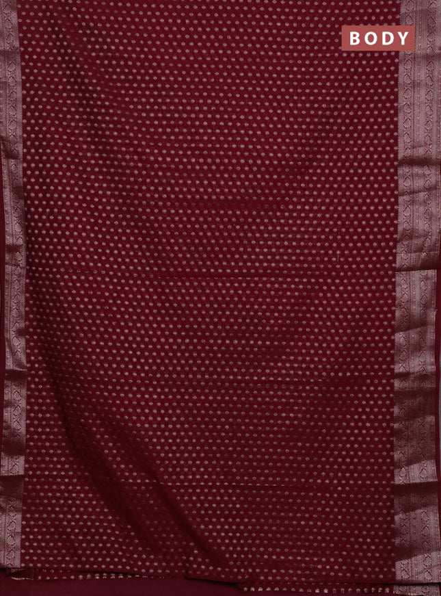 Semi chiniya silk saree wine shade with allover thread & zari woven buttas and woven border