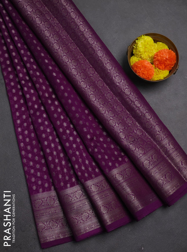 Semi chiniya silk saree purple with allover thread & zari woven buttas and woven border