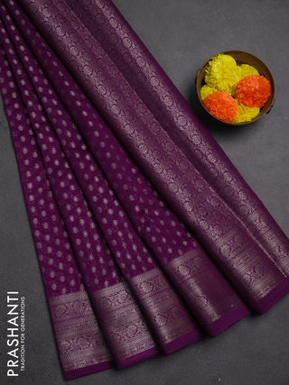Semi chiniya silk saree purple with allover thread & zari woven buttas and woven border