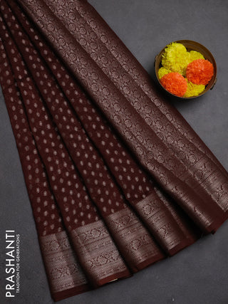 Semi chiniya silk saree coffee brown with allover thread & zari woven buttas and woven border