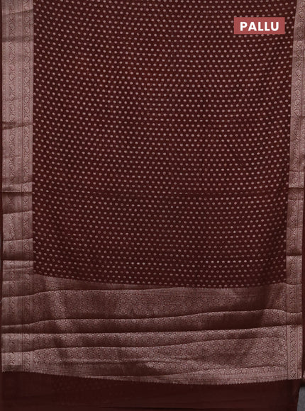 Semi chiniya silk saree coffee brown with allover thread & zari woven buttas and woven border