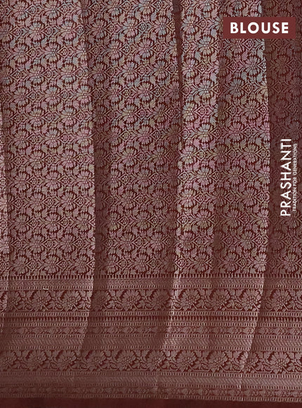 Semi chiniya silk saree coffee brown with allover thread & zari woven buttas and woven border