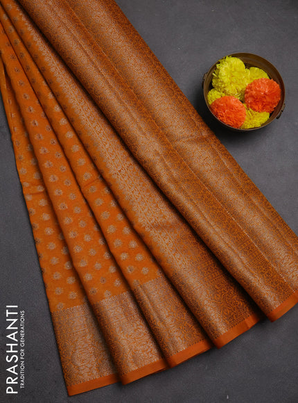 Semi chiniya silk saree mango yellow with allover thread & zari woven buttas and woven border