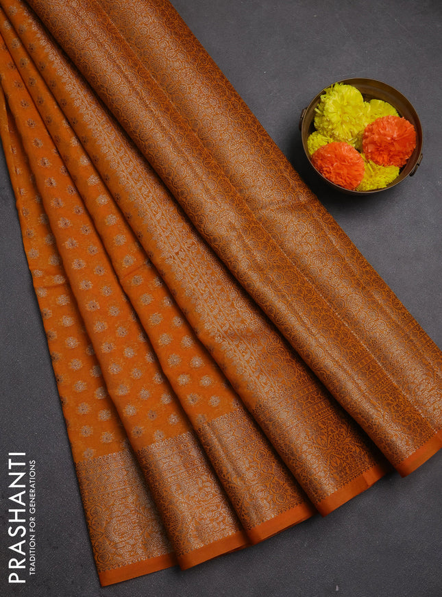 Semi chiniya silk saree mango yellow with allover thread & zari woven buttas and woven border