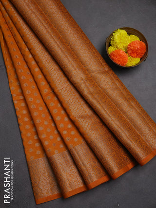 Semi chiniya silk saree mango yellow with allover thread & zari woven buttas and woven border