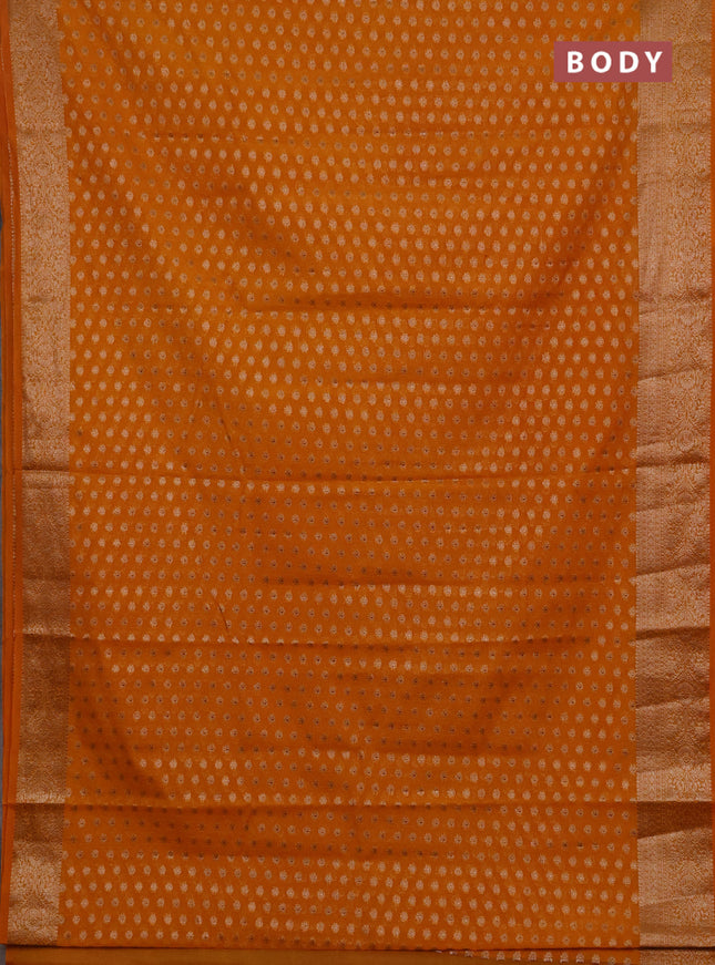 Semi chiniya silk saree mango yellow with allover thread & zari woven buttas and woven border