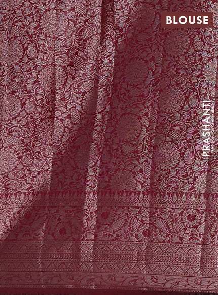 Semi chiniya silk saree wine shade with allover thread & zari woven buttas and woven border