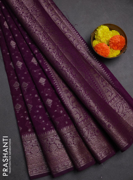 Semi chiniya silk saree purple with allover thread & zari woven buttas and woven border
