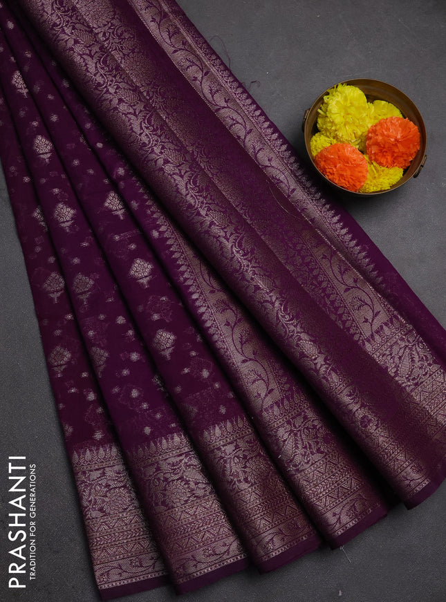 Semi chiniya silk saree purple with allover thread & zari woven buttas and woven border