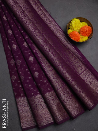 Semi chiniya silk saree purple with allover thread & zari woven buttas and woven border