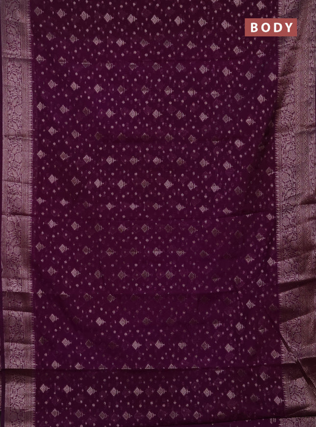 Semi chiniya silk saree purple with allover thread & zari woven buttas and woven border