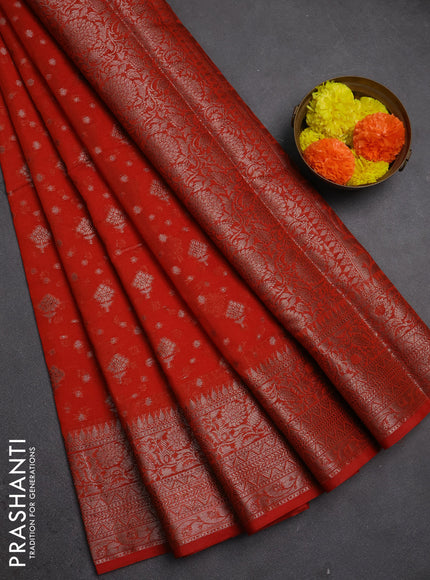 Semi chiniya silk saree orange with allover thread & zari woven buttas and woven border