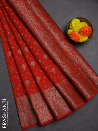 Semi chiniya silk saree orange with allover thread & zari woven buttas and woven border