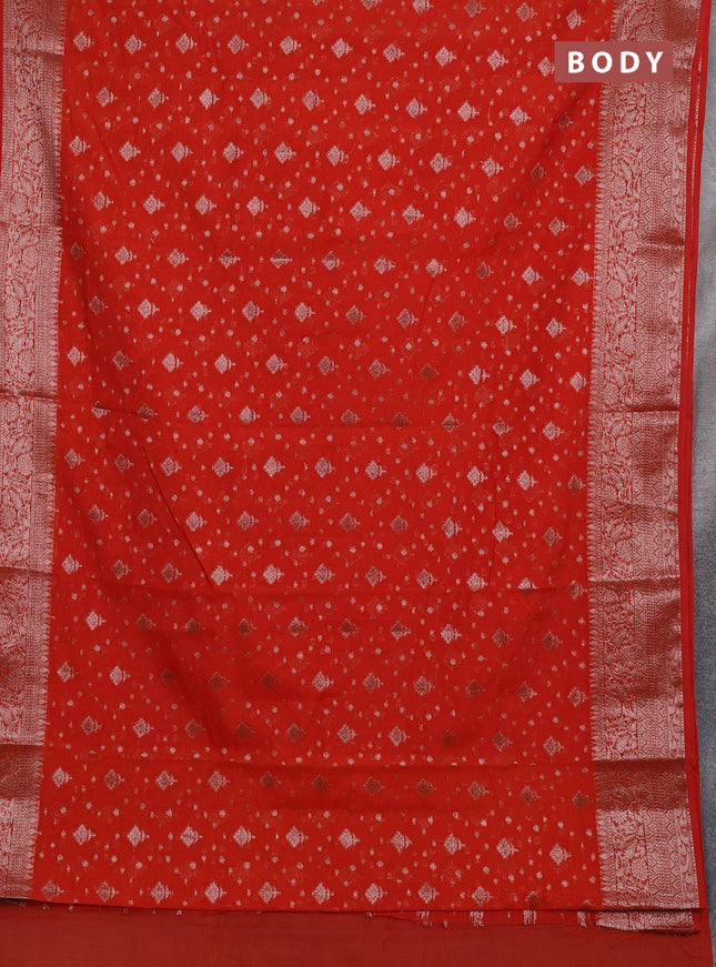 Semi chiniya silk saree orange with allover thread & zari woven buttas and woven border