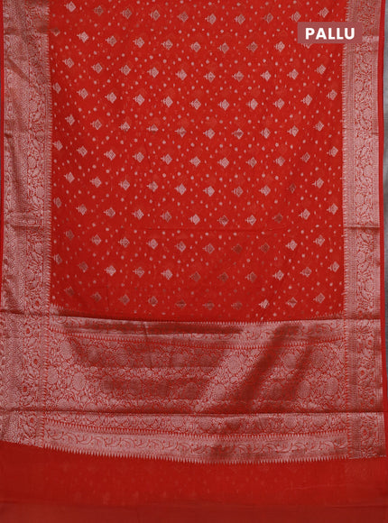 Semi chiniya silk saree orange with allover thread & zari woven buttas and woven border