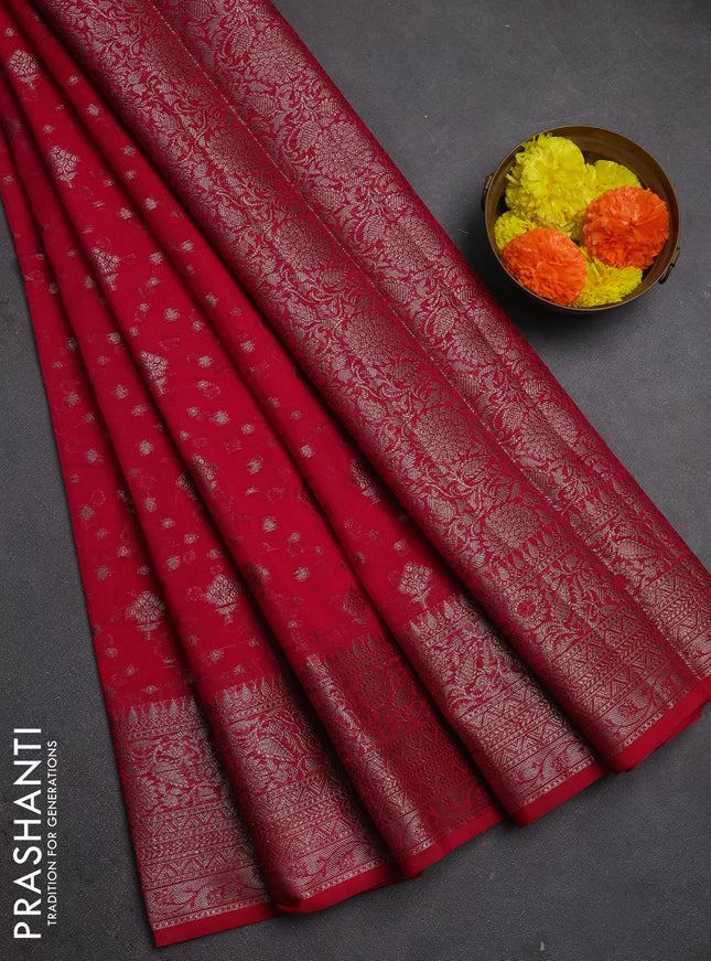 Semi chiniya silk saree pink with allover thread & zari woven buttas and woven border