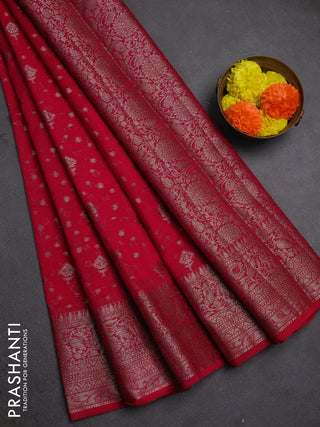 Semi chiniya silk saree pink with allover thread & zari woven buttas and woven border