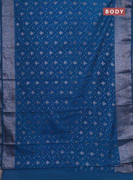 Semi chiniya silk saree peacock blue with allover thread & zari woven buttas and woven border