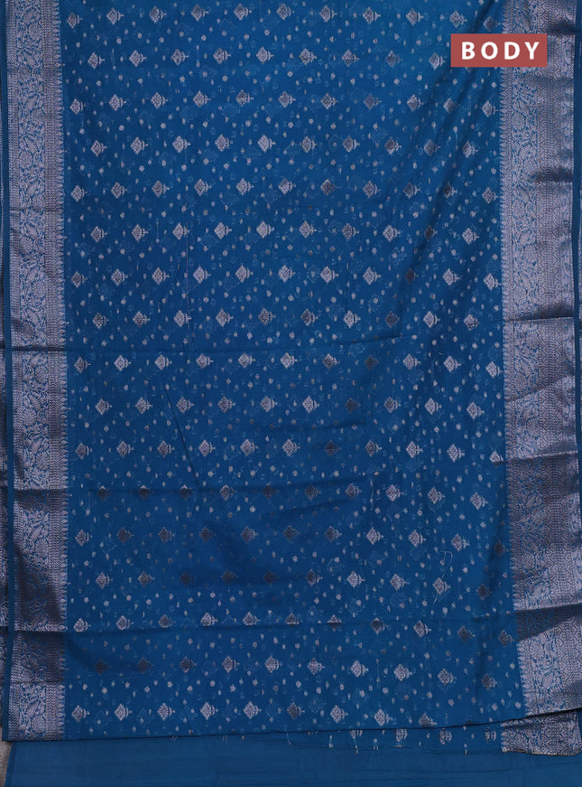 Semi chiniya silk saree peacock blue with allover thread & zari woven buttas and woven border