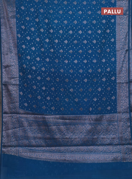 Semi chiniya silk saree peacock blue with allover thread & zari woven buttas and woven border