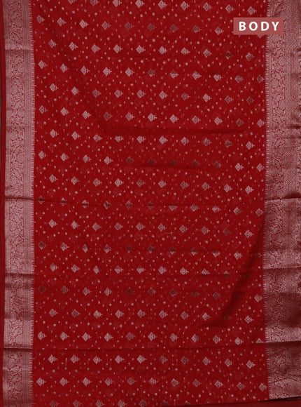 Semi chiniya silk saree red with allover thread & zari woven buttas and woven border