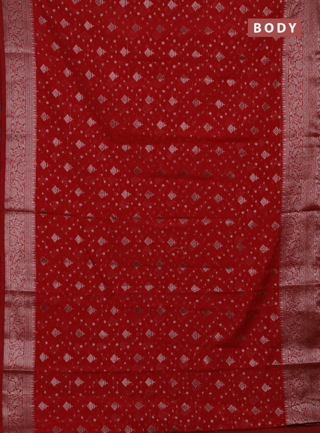 Semi chiniya silk saree red with allover thread & zari woven buttas and woven border