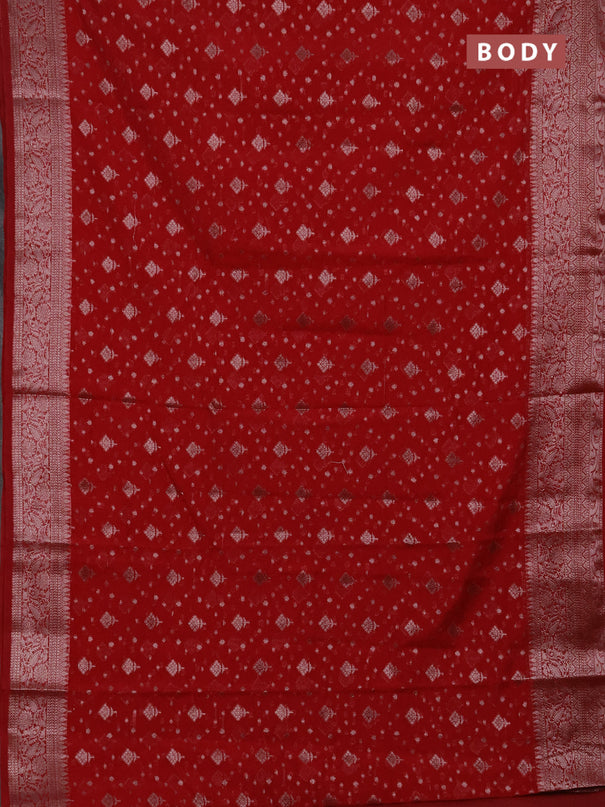 Semi chiniya silk saree red with allover thread & zari woven buttas and woven border